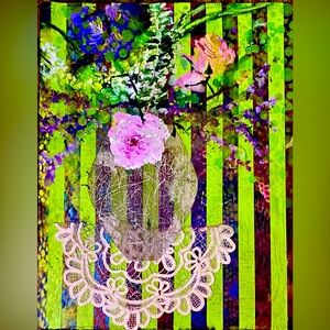 “Petals and Lace”, Acrylic on Stretched Canvas, 16 x 20